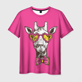 Мужская футболка 3D с принтом жираф в очках , 100% полиэфир | прямой крой, круглый вырез горловины, длина до линии бедер | графика | животное | жираф | очки | ретро | рисунок жирафа | розовый | сердечки | солнечные очки | хипстер