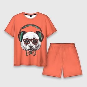 Мужской костюм с шортами 3D с принтом панда меломан ,  |  | винтаж | графика | меломан | музыка | наушники | очки | панда | ретро | рисунок панды | хипстер