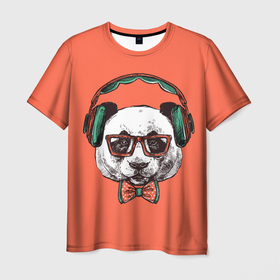 Мужская футболка 3D с принтом панда меломан в Санкт-Петербурге, 100% полиэфир | прямой крой, круглый вырез горловины, длина до линии бедер | винтаж | графика | меломан | музыка | наушники | очки | панда | ретро | рисунок панды | хипстер