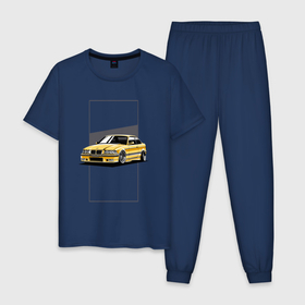 Мужская пижама хлопок с принтом BMW E36 в Белгороде, 100% хлопок | брюки и футболка прямого кроя, без карманов, на брюках мягкая резинка на поясе и по низу штанин
 | bmw | e36 | арт машина | бмв | быстрая машина | красивая машина | машина