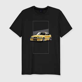 Мужская футболка хлопок Slim с принтом BMW E36 в Белгороде, 92% хлопок, 8% лайкра | приталенный силуэт, круглый вырез ворота, длина до линии бедра, короткий рукав | bmw | e36 | арт машина | бмв | быстрая машина | красивая машина | машина