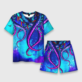 Мужской костюм с шортами 3D с принтом Щупальца ,  |  | абстракция | звезда | кальмар | космос | кракен | море | неон | океан | осьминог | под водой | подводный мир | щупальца