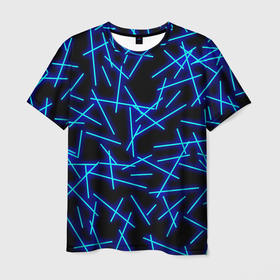 Мужская футболка 3D с принтом Неоновые линии , 100% полиэфир | прямой крой, круглый вырез горловины, длина до линии бедер | geometry | neon | pattern | stripes | блестки | геометрические | геометрия | градиент | лампочка | линии | неоновый | паттерн | пламя | полоски | полосы | свет | светящиеся | сияние | текстура | текстурные