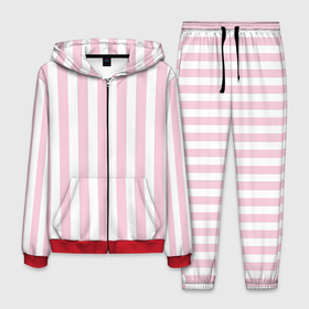Мужской костюм 3D с принтом Розовые линии в Санкт-Петербурге, 100% полиэстер | Манжеты и пояс оформлены тканевой резинкой, двухслойный капюшон со шнурком для регулировки, карманы спереди | белый | линии | розовый | светло розовый | светлый