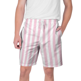 Мужские шорты 3D с принтом Розовые линии ,  полиэстер 100% | прямой крой, два кармана без застежек по бокам. Мягкая трикотажная резинка на поясе, внутри которой широкие завязки. Длина чуть выше колен | белый | линии | розовый | светло розовый | светлый