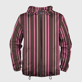 Мужская ветровка 3D с принтом Чёрно розовые линии в Тюмени, 100% полиэстер | подол и капюшон оформлены резинкой с фиксаторами, два кармана без застежек по бокам, один потайной карман на груди | вертикальные линии | вертикальный рисунок | линии | розовый | чёрный