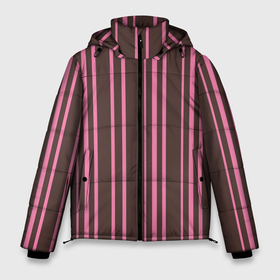 Мужская зимняя куртка 3D с принтом Чёрно-розовые линии в Петрозаводске, верх — 100% полиэстер; подкладка — 100% полиэстер; утеплитель — 100% полиэстер | длина ниже бедра, свободный силуэт Оверсайз. Есть воротник-стойка, отстегивающийся капюшон и ветрозащитная планка. 

Боковые карманы с листочкой на кнопках и внутренний карман на молнии. | Тематика изображения на принте: вертикальные линии | вертикальный рисунок | линии | розовый | чёрный
