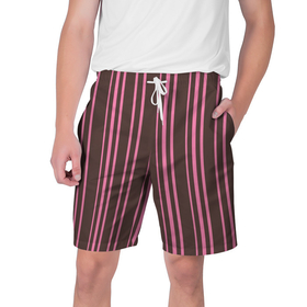 Мужские шорты 3D с принтом Чёрно-розовые линии в Тюмени,  полиэстер 100% | прямой крой, два кармана без застежек по бокам. Мягкая трикотажная резинка на поясе, внутри которой широкие завязки. Длина чуть выше колен | вертикальные линии | вертикальный рисунок | линии | розовый | чёрный