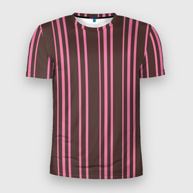 Мужская футболка 3D спортивная с принтом Чёрно-розовые линии в Екатеринбурге, 100% полиэстер с улучшенными характеристиками | приталенный силуэт, круглая горловина, широкие плечи, сужается к линии бедра | вертикальные линии | вертикальный рисунок | линии | розовый | чёрный