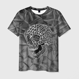 Мужская футболка 3D с принтом Cell skull в Петрозаводске, 100% полиэфир | прямой крой, круглый вырез горловины, длина до линии бедер | cell | grin | jaw | metal | skull | teeth | зубы | металл | оскал | пасть | соты | череп