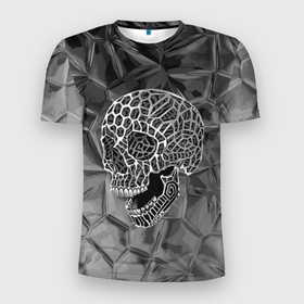 Мужская футболка 3D Slim с принтом Cell skull в Петрозаводске, 100% полиэстер с улучшенными характеристиками | приталенный силуэт, круглая горловина, широкие плечи, сужается к линии бедра | cell | grin | jaw | metal | skull | teeth | зубы | металл | оскал | пасть | соты | череп