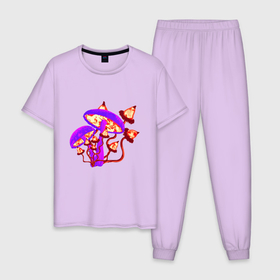 Мужская пижама хлопок с принтом Грибы , 100% хлопок | брюки и футболка прямого кроя, без карманов, на брюках мягкая резинка на поясе и по низу штанин
 | грибы | желтые грибы | поганки | фиолетовые грибы | яркий принт