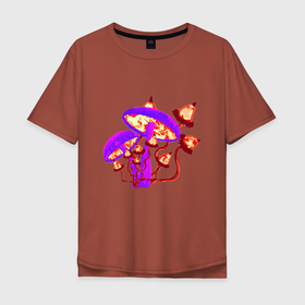 Мужская футболка хлопок Oversize с принтом Грибы в Екатеринбурге, 100% хлопок | свободный крой, круглый ворот, “спинка” длиннее передней части | грибы | желтые грибы | поганки | фиолетовые грибы | яркий принт