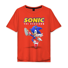 Мужская футболка хлопок Oversize с принтом Sonic the hedgehog в Санкт-Петербурге, 100% хлопок | свободный крой, круглый ворот, “спинка” длиннее передней части | Тематика изображения на принте: sega | sonic | ёж соник | сега | соник