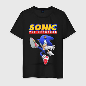 Мужская футболка хлопок с принтом Sonic the hedgehog , 100% хлопок | прямой крой, круглый вырез горловины, длина до линии бедер, слегка спущенное плечо. | sega | sonic | ёж соник | сега | соник