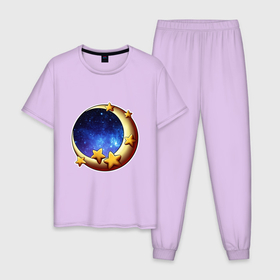 Мужская пижама хлопок с принтом Луна в Тюмени, 100% хлопок | брюки и футболка прямого кроя, без карманов, на брюках мягкая резинка на поясе и по низу штанин
 | звезды | космос | луна | небо