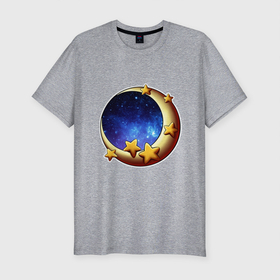 Мужская футболка хлопок Slim с принтом Луна в Екатеринбурге, 92% хлопок, 8% лайкра | приталенный силуэт, круглый вырез ворота, длина до линии бедра, короткий рукав | звезды | космос | луна | небо