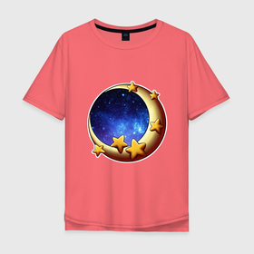 Мужская футболка хлопок Oversize с принтом Луна в Белгороде, 100% хлопок | свободный крой, круглый ворот, “спинка” длиннее передней части | звезды | космос | луна | небо