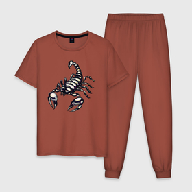 Мужская пижама хлопок с принтом Скорпион в Петрозаводске, 100% хлопок | брюки и футболка прямого кроя, без карманов, на брюках мягкая резинка на поясе и по низу штанин
 | знак зодиака | клешни | скорпион | ядовитый