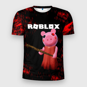 Мужская футболка 3D спортивная с принтом ROBLOX PIGGY - СВИНКА ПИГГИ в Курске, 100% полиэстер с улучшенными характеристиками | приталенный силуэт, круглая горловина, широкие плечи, сужается к линии бедра | pig | piggy | roblox | игра | компьютерная игра | логотип | онлайн | онлайн игра | пигги | поросенок | роблакс | роблокс | свинка | свинья