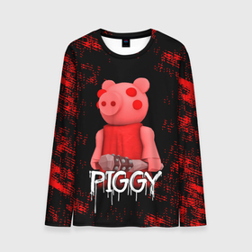 Мужской лонгслив 3D с принтом ROBLOX PIGGY - СВИНКА ПИГГИ в Белгороде, 100% полиэстер | длинные рукава, круглый вырез горловины, полуприлегающий силуэт | pig | piggy | roblox | игра | компьютерная игра | логотип | онлайн | онлайн игра | пигги | поросенок | роблакс | роблокс | свинка | свинья