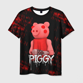 Мужская футболка 3D с принтом ROBLOX PIGGY - СВИНКА ПИГГИ в Белгороде, 100% полиэфир | прямой крой, круглый вырез горловины, длина до линии бедер | pig | piggy | roblox | игра | компьютерная игра | логотип | онлайн | онлайн игра | пигги | поросенок | роблакс | роблокс | свинка | свинья