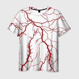 Мужская футболка 3D с принтом Сосуды в Новосибирске, 100% полиэфир | прямой крой, круглый вырез горловины, длина до линии бедер | абстрактные | алые | артерии | вены | ветки | волны | врач | гроза | доктор | красные | кровавый | кровь | линии | медик | медицинские | молния | мышцы | нити | паутина | полосы | сердце | сетка | сосуды