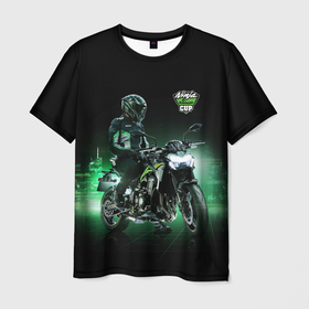 Мужская футболка 3D с принтом Kawasaki Ninja Cup в Новосибирске, 100% полиэфир | прямой крой, круглый вырез горловины, длина до линии бедер | cup | helmet | japan | kawasaki | motorcycle | night | ninja | racer | гонщик | кубок | мотоцикл | ночь | шлем | япония