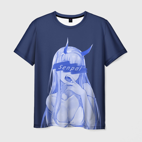 Мужская футболка 3D с принтом Zero Two Senpai в Екатеринбурге, 100% полиэфир | прямой крой, круглый вырез горловины, длина до линии бедер | Тематика изображения на принте: 02 | senpai. аниме | zero two | зеро ту | любимый во франксе | франкс