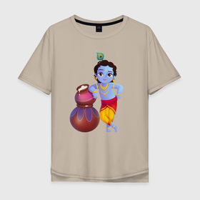 Мужская футболка хлопок Oversize с принтом Кришна в Курске, 100% хлопок | свободный крой, круглый ворот, “спинка” длиннее передней части | кришна рама харе кришна