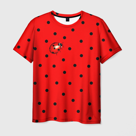 Мужская футболка 3D с принтом Божья коровка на горошке в Санкт-Петербурге, 100% полиэфир | прямой крой, круглый вырез горловины, длина до линии бедер | ladybug | pattern | summer | алый | арбуз | бабочки | вишня | горох | горошек | животные | жук | клубника | красный | круги | лапки | лето | насекомые | орнамент | паттерн | помада | прикольный | пузыри | пятнистый
