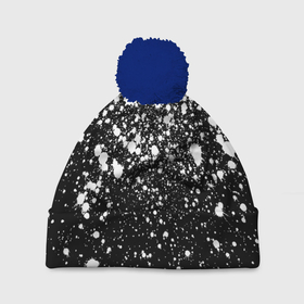 Шапка 3D c помпоном с принтом Белая краска в Санкт-Петербурге, 100% полиэстер | универсальный размер, печать по всей поверхности изделия | casual | pattern | snow | winter | акварельные | брызги | зима | краски | круги | крутые | мазки | маляр | модные | мужские | ночь | паттерн | популярные | пятна | пятнистый | снег | снегопад | снежинки | текстура