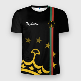 Мужская футболка 3D спортивная с принтом Таджикистан в Тюмени, 100% полиэстер с улучшенными характеристиками | приталенный силуэт, круглая горловина, широкие плечи, сужается к линии бедра | asia | coat of arms | crown | emblem | golden | republic | state | tajikistan | азия | герб | государство | золотая | корона | республика | таджикистан | эмблема