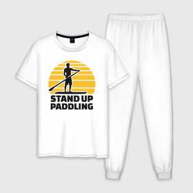 Мужская пижама хлопок с принтом Stand up paddling в Курске, 100% хлопок | брюки и футболка прямого кроя, без карманов, на брюках мягкая резинка на поясе и по низу штанин
 | serfing | sup serfing | sup серфинг | сап серфинг | серфинг