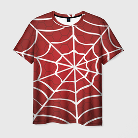 Мужская футболка 3D с принтом Паутина в Тюмени, 100% полиэфир | прямой крой, круглый вырез горловины, длина до линии бедер | арт | белый | красный | паутина | рисунок | сетка | соты