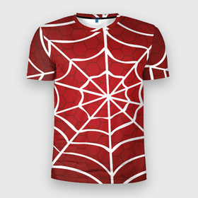 Мужская футболка 3D Slim с принтом Паутина в Тюмени, 100% полиэстер с улучшенными характеристиками | приталенный силуэт, круглая горловина, широкие плечи, сужается к линии бедра | арт | белый | красный | паутина | рисунок | сетка | соты