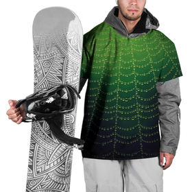 Накидка на куртку 3D с принтом Паутина в лесу в Тюмени, 100% полиэстер |  | Тематика изображения на принте: бусины | зеленый | капли | капли воды | лестница | паутина | раса