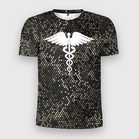 Мужская футболка 3D спортивная с принтом Кадуцей | Змеиная кожа в Новосибирске, 100% полиэстер с улучшенными характеристиками | приталенный силуэт, круглая горловина, широкие плечи, сужается к линии бедра | больница | врач | змеи | змеиная кожа | змея | знак медицины | кадуцей | медик | медицина | хирург