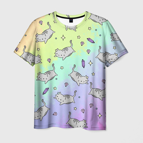 Мужская футболка 3D с принтом КАВАЙНЫЕ КОТИКИ в Курске, 100% полиэфир | прямой крой, круглый вырез горловины, длина до линии бедер | Тематика изображения на принте: animal | cat | cute | pet | аниме | животное | кавай | киса | кот | котэ | милое