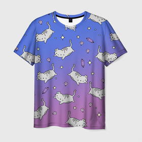 Мужская футболка 3D с принтом АНИМЕ КОТИКИ в Курске, 100% полиэфир | прямой крой, круглый вырез горловины, длина до линии бедер | animal | cat | cute | pet | аниме | животное | кавай | киса | кот | котэ | милое