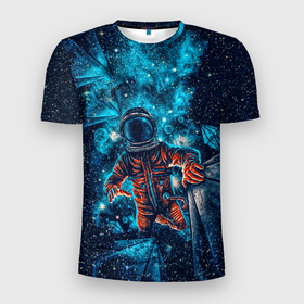 Мужская футболка 3D Slim с принтом Космонавт в Тюмени, 100% полиэстер с улучшенными характеристиками | приталенный силуэт, круглая горловина, широкие плечи, сужается к линии бедра | nasa | space | арбита | астронавт | астрономия | бабочки | вселеная | вселенная | гагарин | галактика | гравитация | звёзды | интерстайлер | космонавт | космос | наса | наука | орибата | пилот | притяжение