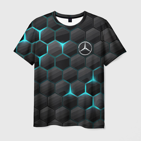 Мужская футболка 3D с принтом Mercedes-Benz в Новосибирске, 100% полиэфир | прямой крой, круглый вырез горловины, длина до линии бедер | cell | germany | mercedes benz | pattern | prestige | германия | мерседес | престиж | соты | узор