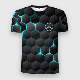 Мужская футболка 3D спортивная с принтом Mercedes-Benz в Белгороде, 100% полиэстер с улучшенными характеристиками | приталенный силуэт, круглая горловина, широкие плечи, сужается к линии бедра | cell | germany | mercedes benz | pattern | prestige | германия | мерседес | престиж | соты | узор