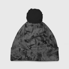 Шапка 3D c помпоном с принтом Черная дымка в Кировске, 100% полиэстер | универсальный размер, печать по всей поверхности изделия | дым | потерялся | текстура | черный дым