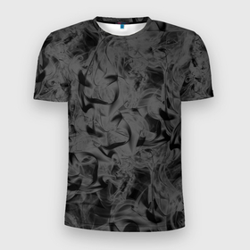Мужская футболка 3D Slim с принтом Черная дымка в Курске, 100% полиэстер с улучшенными характеристиками | приталенный силуэт, круглая горловина, широкие плечи, сужается к линии бедра | дым | потерялся | текстура | черный дым