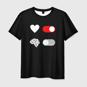 Мужская футболка 3D с принтом Мозг отключись в Санкт-Петербурге, 100% полиэфир | прямой крой, круглый вырез горловины, длина до линии бедер | любовь | прикольная | сердце | черный