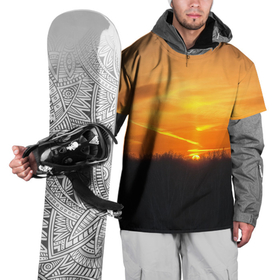 Накидка на куртку 3D с принтом Закат в Санкт-Петербурге, 100% полиэстер |  | закат | лес | небо | оранжевый | природа | солнце | черный и оранжевый
