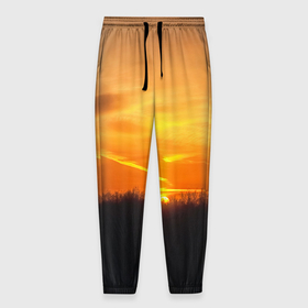 Мужские брюки 3D с принтом Закат в Кировске, 100% полиэстер | манжеты по низу, эластичный пояс регулируется шнурком, по бокам два кармана без застежек, внутренняя часть кармана из мелкой сетки | закат | лес | небо | оранжевый | природа | солнце | черный и оранжевый