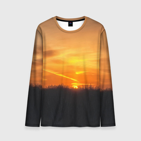 Мужской лонгслив 3D с принтом Закат в Курске, 100% полиэстер | длинные рукава, круглый вырез горловины, полуприлегающий силуэт | закат | лес | небо | оранжевый | природа | солнце | черный и оранжевый