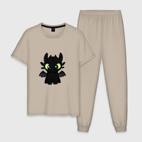 Мужская пижама хлопок с принтом Беззубик в Белгороде, 100% хлопок | брюки и футболка прямого кроя, без карманов, на брюках мягкая резинка на поясе и по низу штанин
 | dragon | беззубик | дракон | дракончик | черный дракон